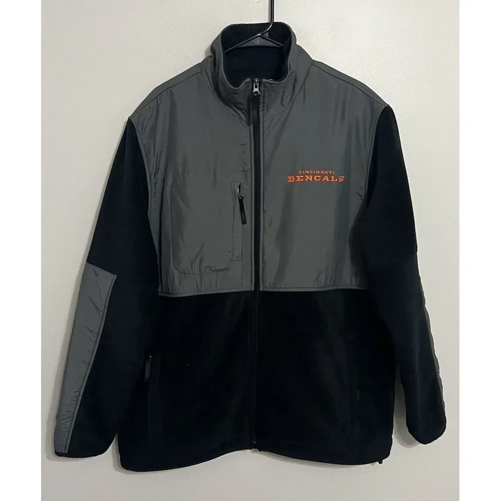 Reebok Men's Large Cincinnati Bengals Gray Black Full Zip Fleece Full Zip Jacket